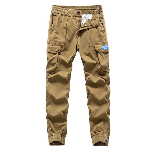 Pantalones largos de moda para hombre, casuales, de color sólido, cargo, con bolsillos y cremallera, cintura elástica, pantalones largos de algodón para hombre.