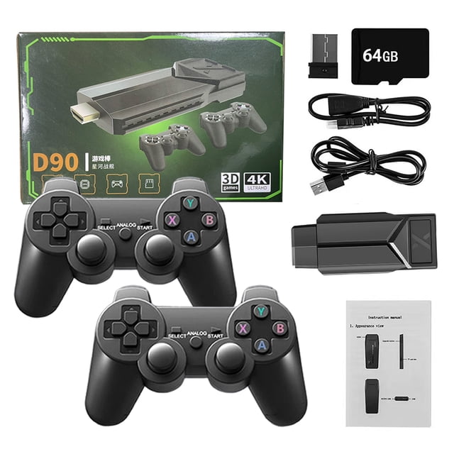 Consola Juegos Inalámbrica D90 2 4G HD Arcade PS1 Miniconsola TV Doméstica D90 (64G) 15000 Juegos (el Tiene Vídeo)