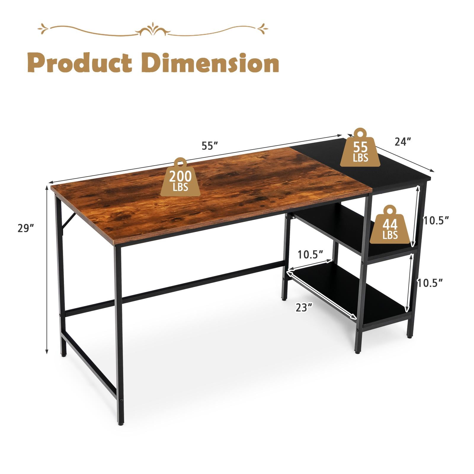 Giantex Large Computer Desk, PC Laptop Desk w/Storage Shelves, Industrial Home Office Desk for Writing, Studying, Gaming, Brown