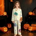 thumbnail image 2 of XAOFW Halloween Girls Pajamas Sets Long Sleeve Lapel Cartoon Print Shirts And Pants Two Piece Sleepwear Loungewear Sets Soft Homewear 3-4 Years, 2 of 4