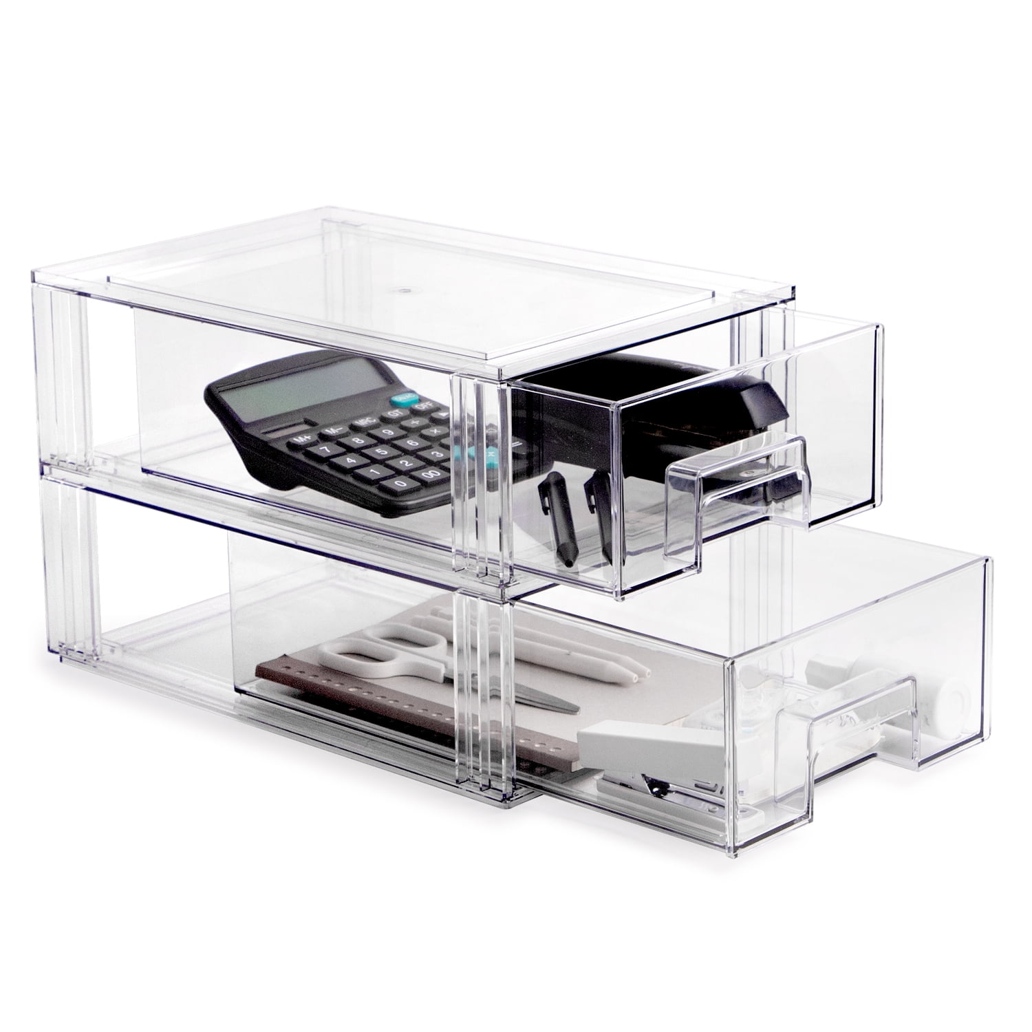 Isaac Jacobs Clear Drawer Organizer, Medium – Stackable Plastic Storage Bin for Kitchen, Bathroom, Office, Vanity, and Home Organization