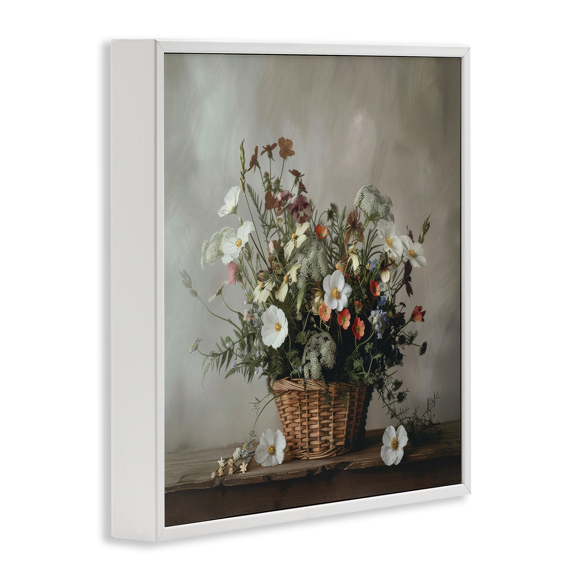 Stupell Industries Flowers In A Basket Arrangement White Framed Giclee Art, design by Lazar Studio