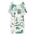 thumbnail image 3 of Watercolor Drawing Eucalyptus Leaves Women's Off The Shoulder Ruffles Summer Wedding Guest Loose Casual Party Beach Dress, 3 of 9