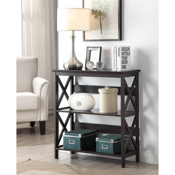 Pemberly Row Three-Tier Bookcase in Espresso Wood Finish