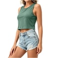 thumbnail image 4 of Inverlee Sleeveless Round Neck Cropped Tank Top for Women Casual Form Fitting Ribbed Knit Blouse Summer TopsArmy GreenM, 4 of 6
