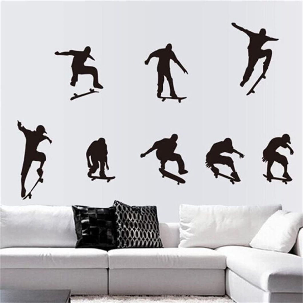 RovKeav Skateboard Silhouette Wall Art Stickers 9 Pieces Showing Skating Positions Large