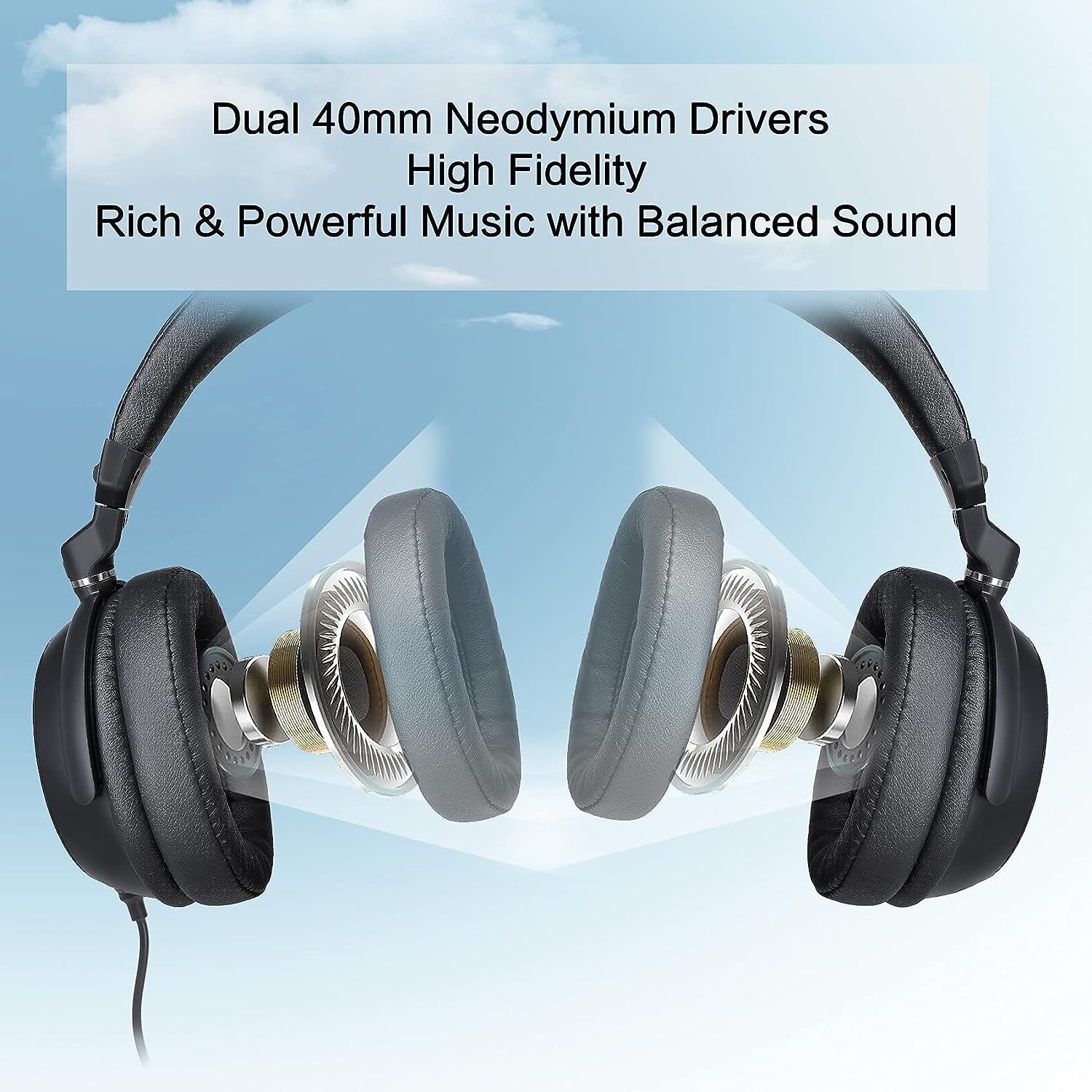 Simolio SM-906TV-W Over Ear Headphones With Extended Cable, Black