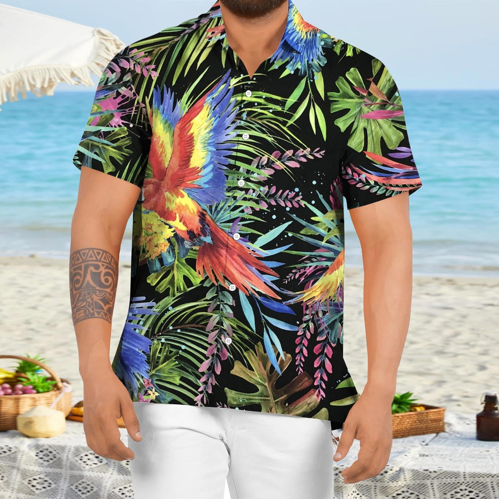 Utroskab landdistrikterne Smag Polo Shirts For Mens Spring Summer Casual Floral Beach Tropical Casual  Button Down Short Sleeve Shirts - Walmart.com