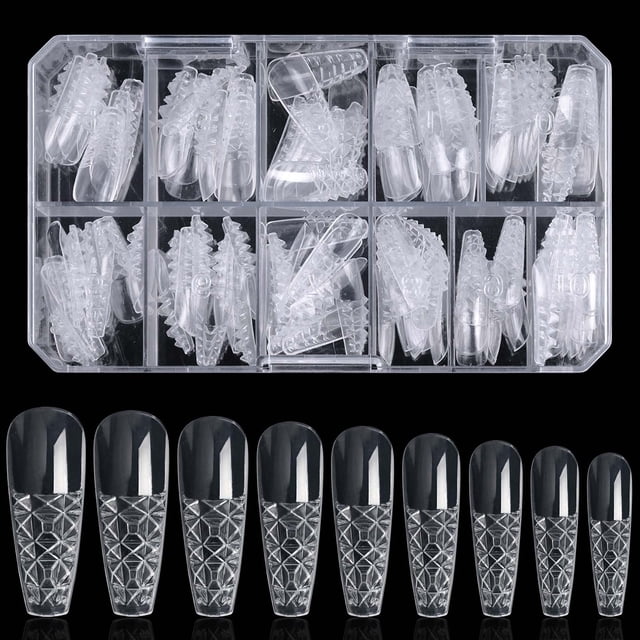 XWSHYW Uñas Postizas Manicura Uñas Esmaltadas Uñas Falsas En Caja Transparente Trapezoidal Punta Larga Uñas de Cristal Cóncavas
