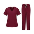 thumbnail image 2 of Black Scrubs Sets for Women Plus Size Nursing Scrubs Petite V-Neck Scrub Pants and Tops Scrub Sets Medical Scrubs Scrub Jumpsuit Wine S, 2 of 3