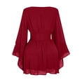 thumbnail image 4 of JOANKDMI Gothic Witch Costume for Women Long Bell Sleeve V-Neck Chiffon Dress Smocked Waist Flaring Mini Dress for Halloween Vampire Party Theme, 4 of 5