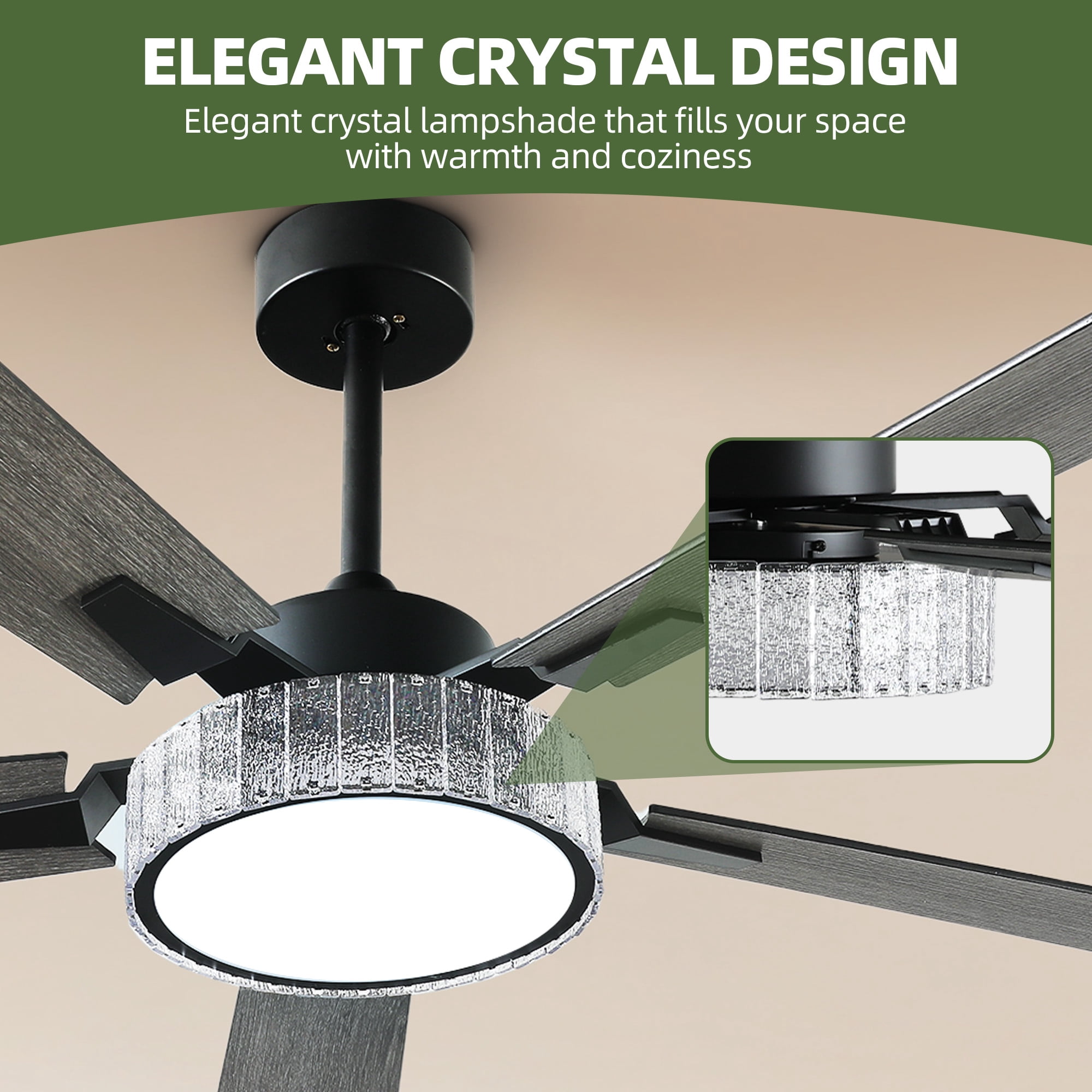 Uforic Farmhouse Ceiling Fans with Lights and Remote & App, 52 Inch Indoor Chandelier Black Ceiling Fan with Light & Compatible with Alexa