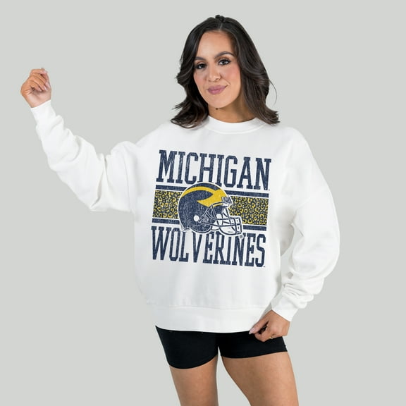 Women's Gameday Couture White Michigan Wolverines Fair Catch Pullover Sweatshirt