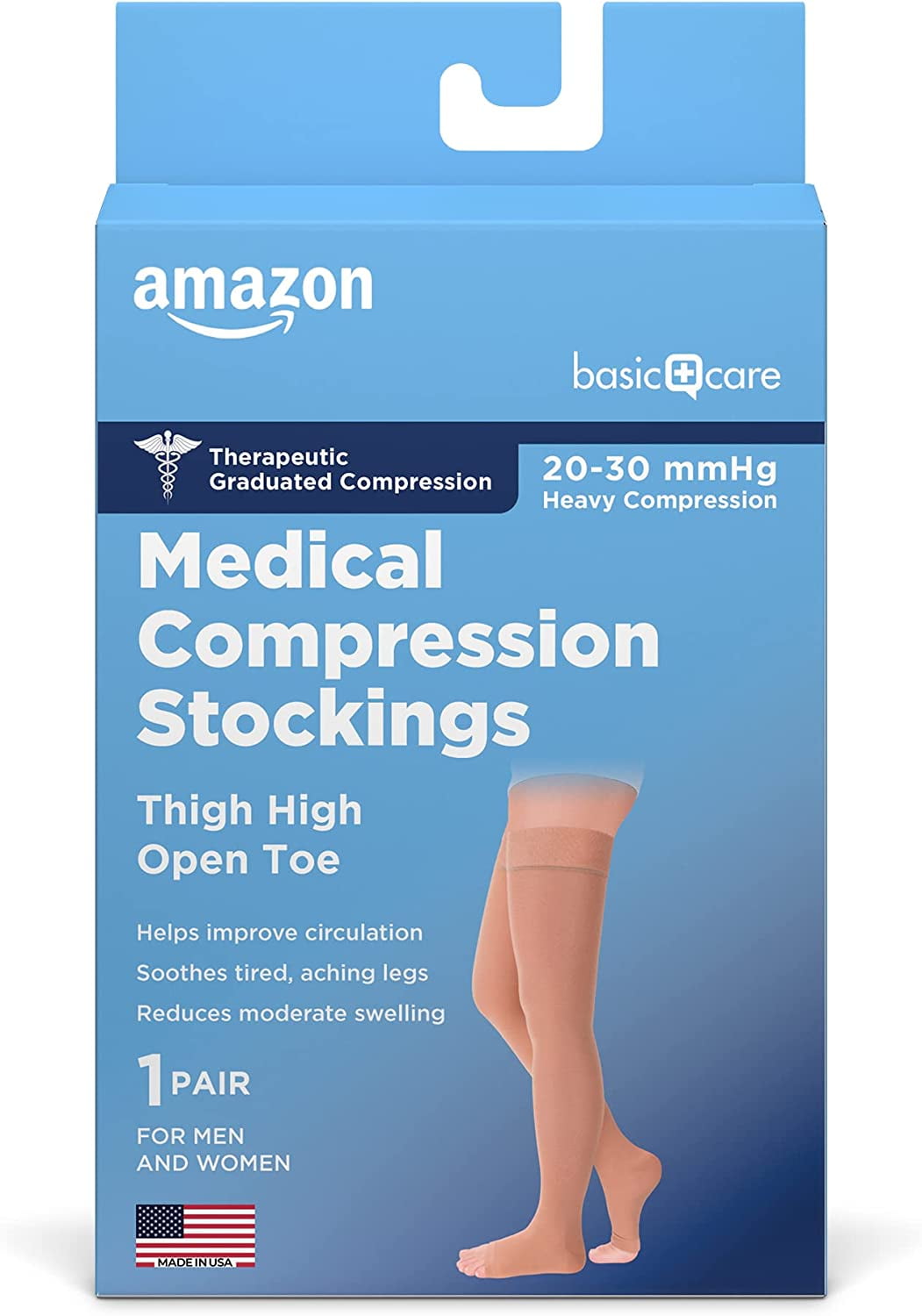 Care Medical Compression Stockings, 20-30 mmHg Support, Women & Men Thigh  Length Hose, Open Toe, Beige, X-Large (Previously NuVein) - Walmart.com