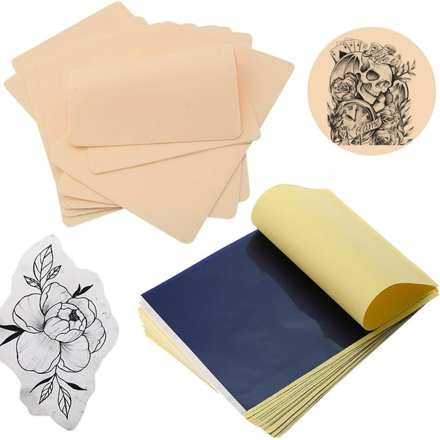 GHSDFBB Tattoo Skin Practice with Transfer Paper-30Pcs Tattoo Fake Skin and Tattoo Transfer Paper Kit Including 10Pcs Double Sided Skin and 20Pcs Tattoo Stencil Paper for Beginners and Artists T