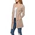 thumbnail image 3 of Womens Light Weight Open Front Long Cardigan with Pocket (Large, Khaki), 3 of 4