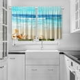 thumbnail image 3 of Ocean Beach Kitchen Curtains and Valances Set 3 Pieces Coastal Beach Kitchen Curtains Floral Window Treatments for Cafe Living Room (Blue, 52"x18"+36"x24"x2)\u2026, 3 of 6