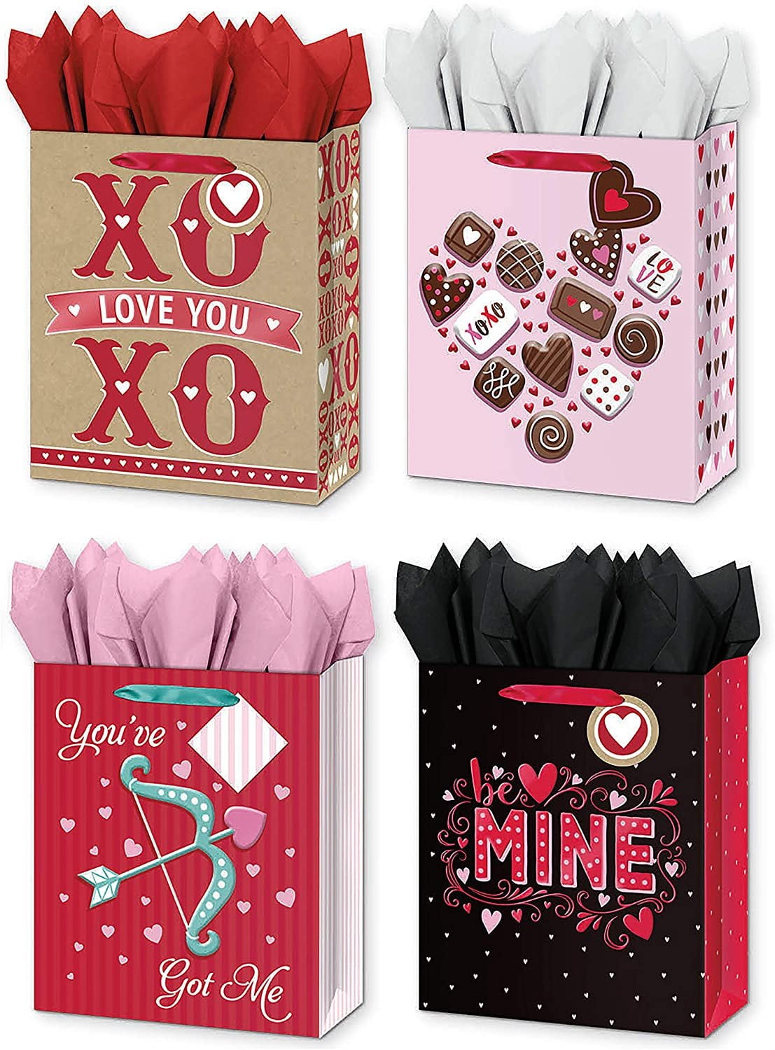 Set of 3 Different Hallmark Valentines Day Gift Bags Sack Hearts Size 9x7x4 