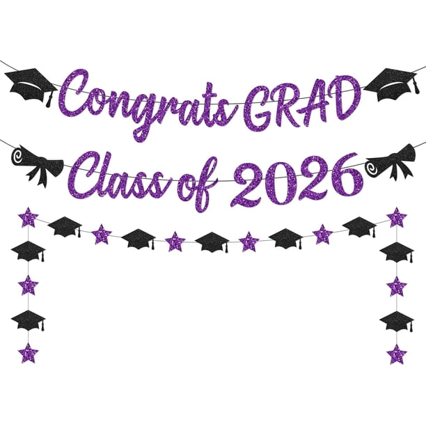 Yanonmyfd Black and Red Congrats Grad Banner,Class of 2026 Banner and Graduation Caps Garland,Glitter Red Graduation Decorations Banner,Pre-Strung Graduation Banner for Graduation Decorations 2026