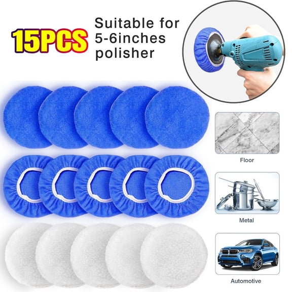 5 to 6 Inch Car Polisher Pad Bonnet, 15-Pieces Car Polishing Bonnet Buffing Pads Bonnet Polishing Buffing Pad Cover