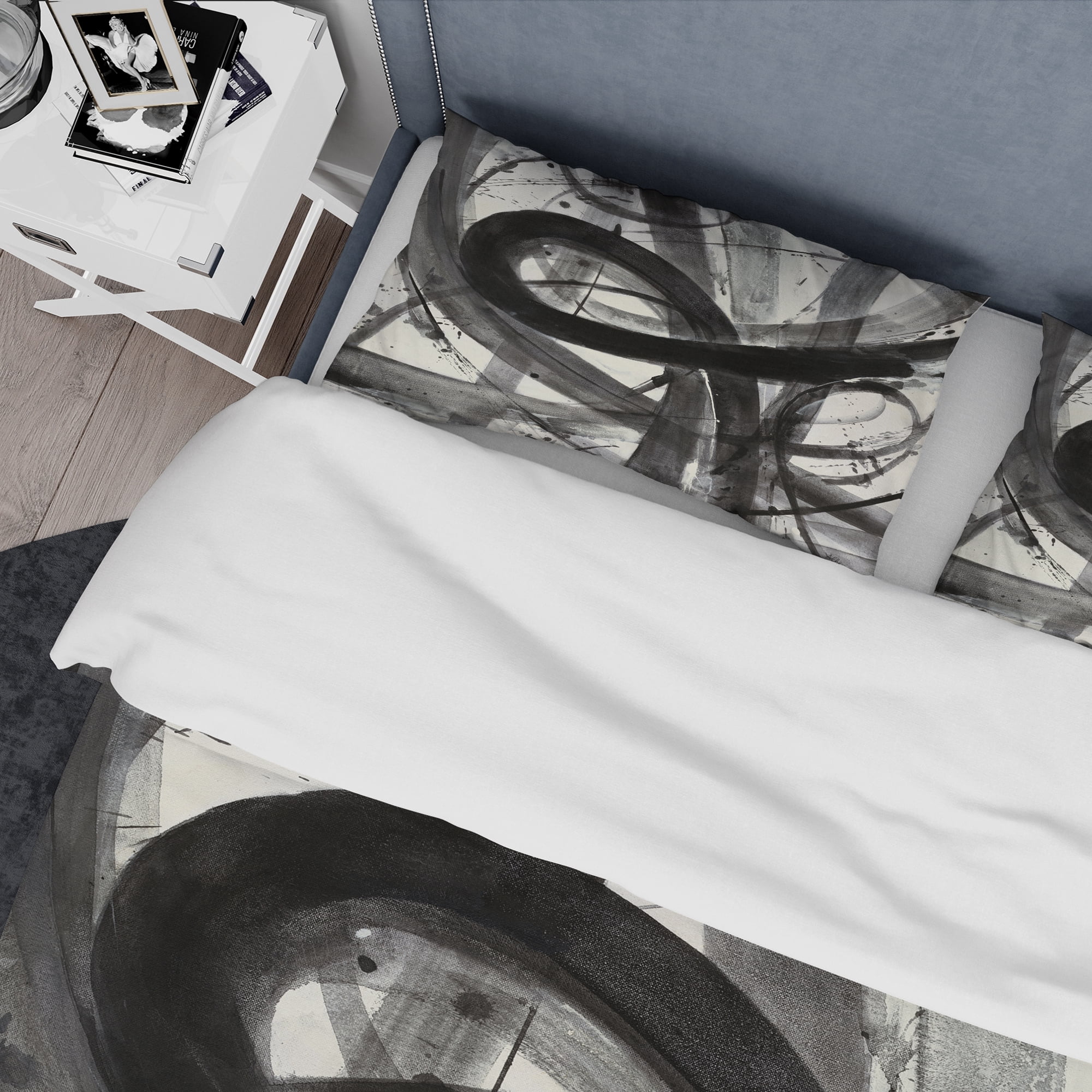 Designart 'Black and White Minimalistic Painting' Geometric Duvet Cover Set
