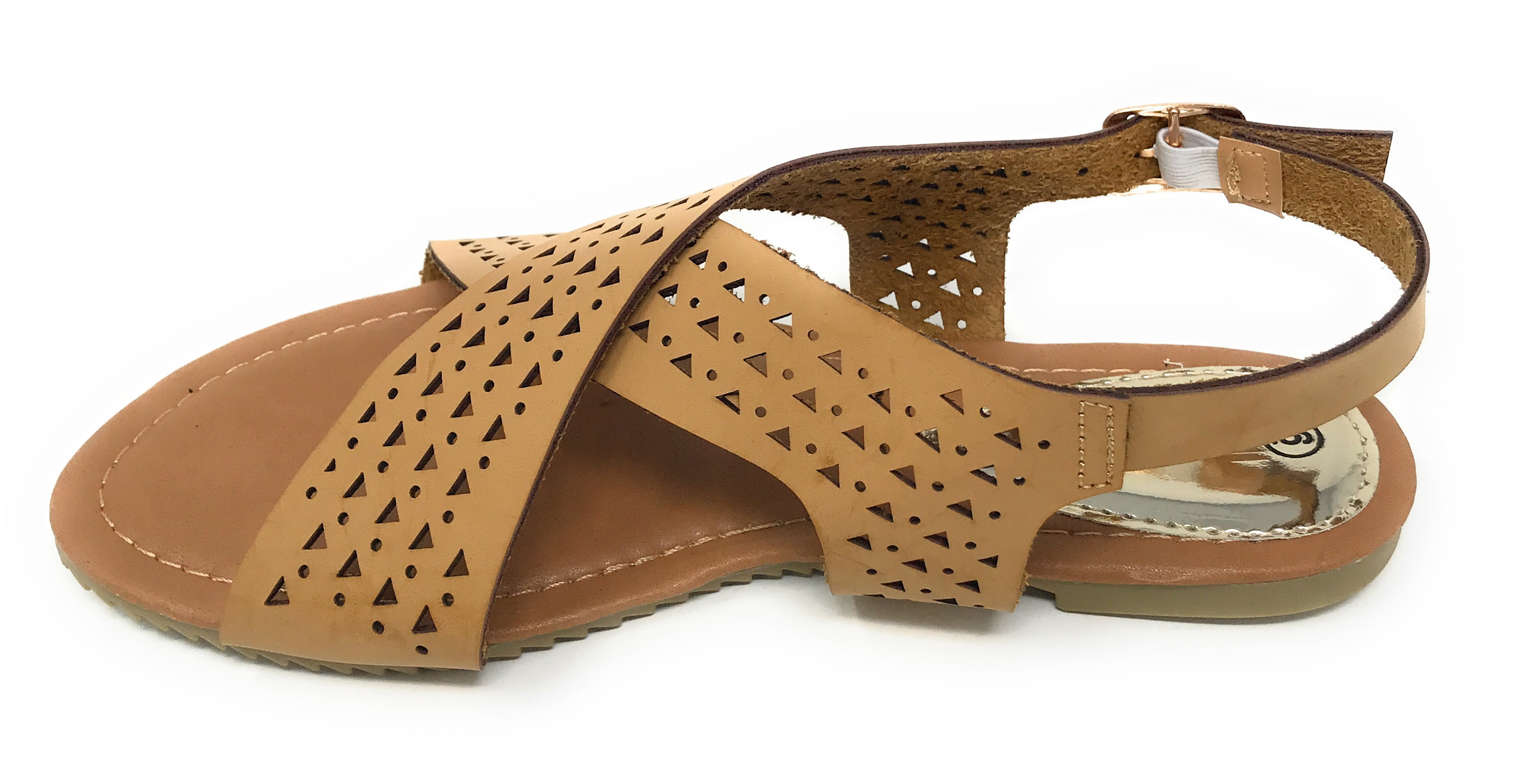Victoria K Women's Perforated CrissCross Straps With Side Buckle Sandals