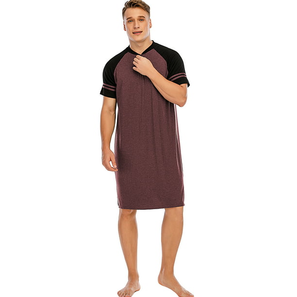 Youloveit - Mens Nightshirt Long Sleep Shirts Short Sleeve Nightgown