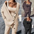thumbnail image 2 of 1 Set Vest Coat Pants Set Solid Color Knitted Three-piece Single-breasted Cardigan Sweater Trousers Vest for Daily Wear, 2 of 7