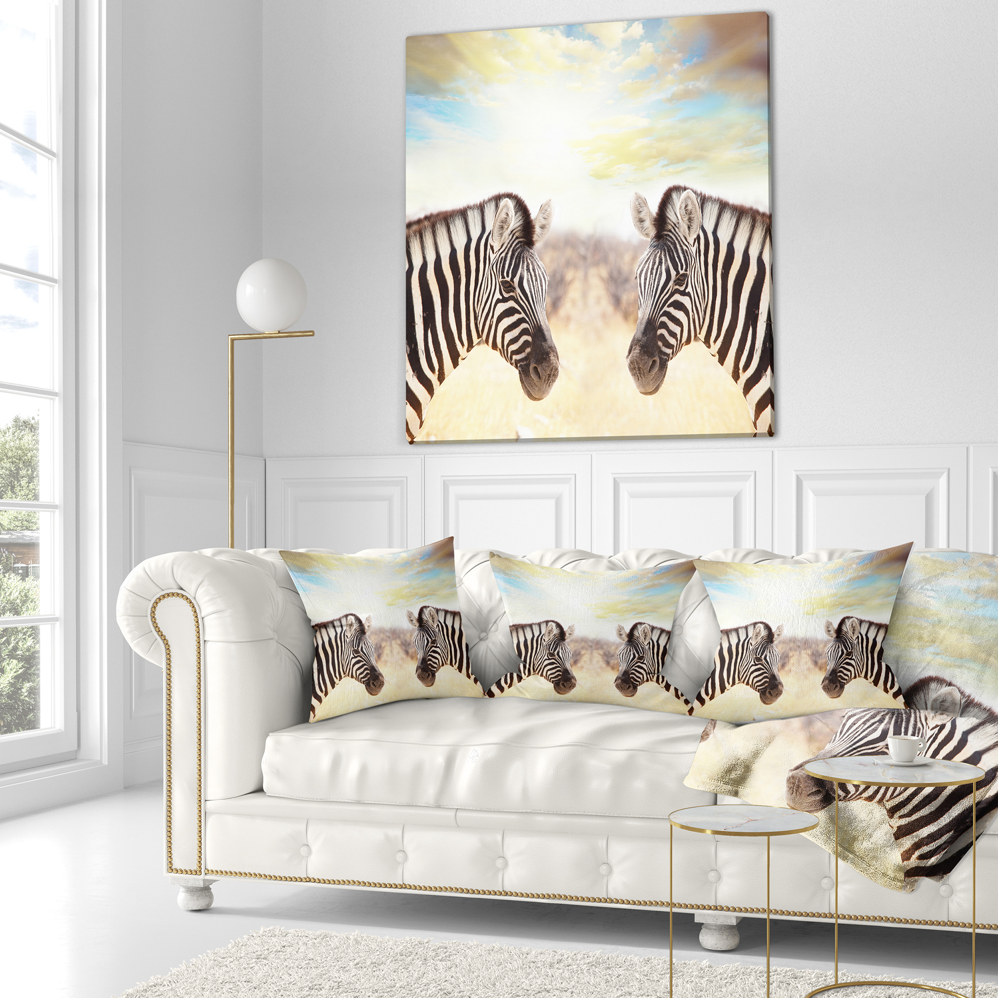 Designart Zebras Face To Face At Sunset - African Throw Pillow - 16x16