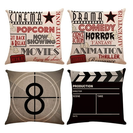 Decorative Cushion Design - Meigar Set of 4 Decorative Throw Pillow Case Cushion Cover Theater Cinema Design Pillowcase Pillow Protector Slip Cases Sham for Sofa Couch Chair Car, 18