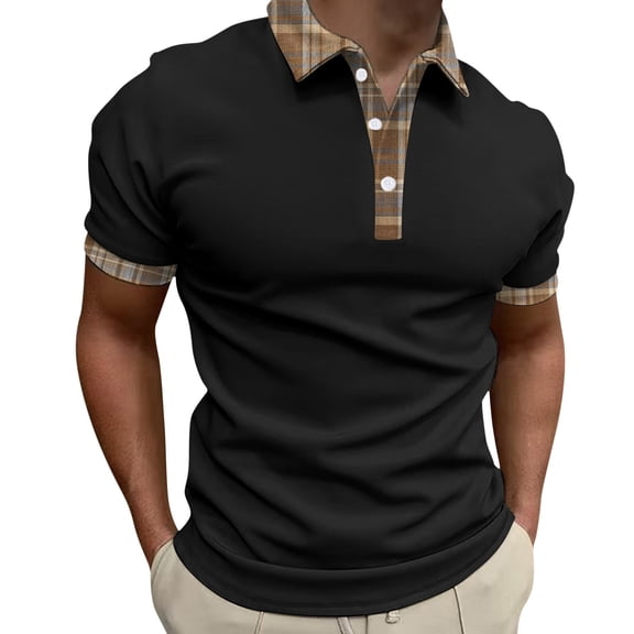 JTieacloth Classic Collared Shirt with Pocket Summer New Casual Men's Short Sleeved Shirt Solid Color Three Button Men's Shoulder Shirt Black L