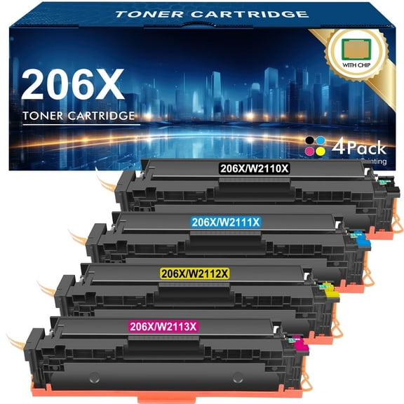 206X 206A Toner with Chip Toner Cartridge Compatible for HP W2110A W2110X LaserJet Pro M283fdw M255dw MFP M283cdw M282nw M283 M255 Printer Ink (Black Cyan Magenta Yellow, 4-Pack)