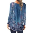 thumbnail image 6 of IROINNID Reduced Plus Size Shirts for Women Cool Shirts for Women Daily Summer Fold Printed Regular Long Sleeves Boat Neck Button Top,Blue, 6 of 7