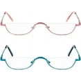 thumbnail image 3 of Semi-Rimless Reading Glasses, Metal Frame, Anti-Blue Light, Pink & Teal, 3 of 5