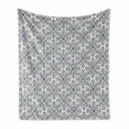 thumbnail image 1 of Damask Soft Flannel Fleece Throw Blanket, Repetitive Linked Ornaments Floral Inspired Motifs Graphic Illustration, Cozy Plush for Indoor and Outdoor Use, 60" x 80", Ivory and Purpleblue, by Ambesonne, 1 of 5