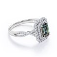thumbnail image 3 of JeenMata Infinity Twisted Pave Shank - 1.75 Carat Emerald Cut Lab Grown Alexandrite and Moissanite - Double Cluster Engagement Ring - 18K White Gold Plating over Silver, 3 of 6