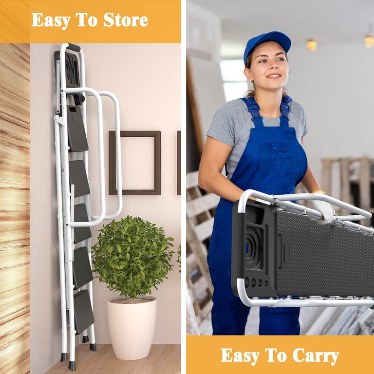 やす　RP5合皮ロング　脚5.5cm伸ばし　その1 JOZ Folding 5-Step Ladder, 350lbs Capacity, Compact Design, Tool