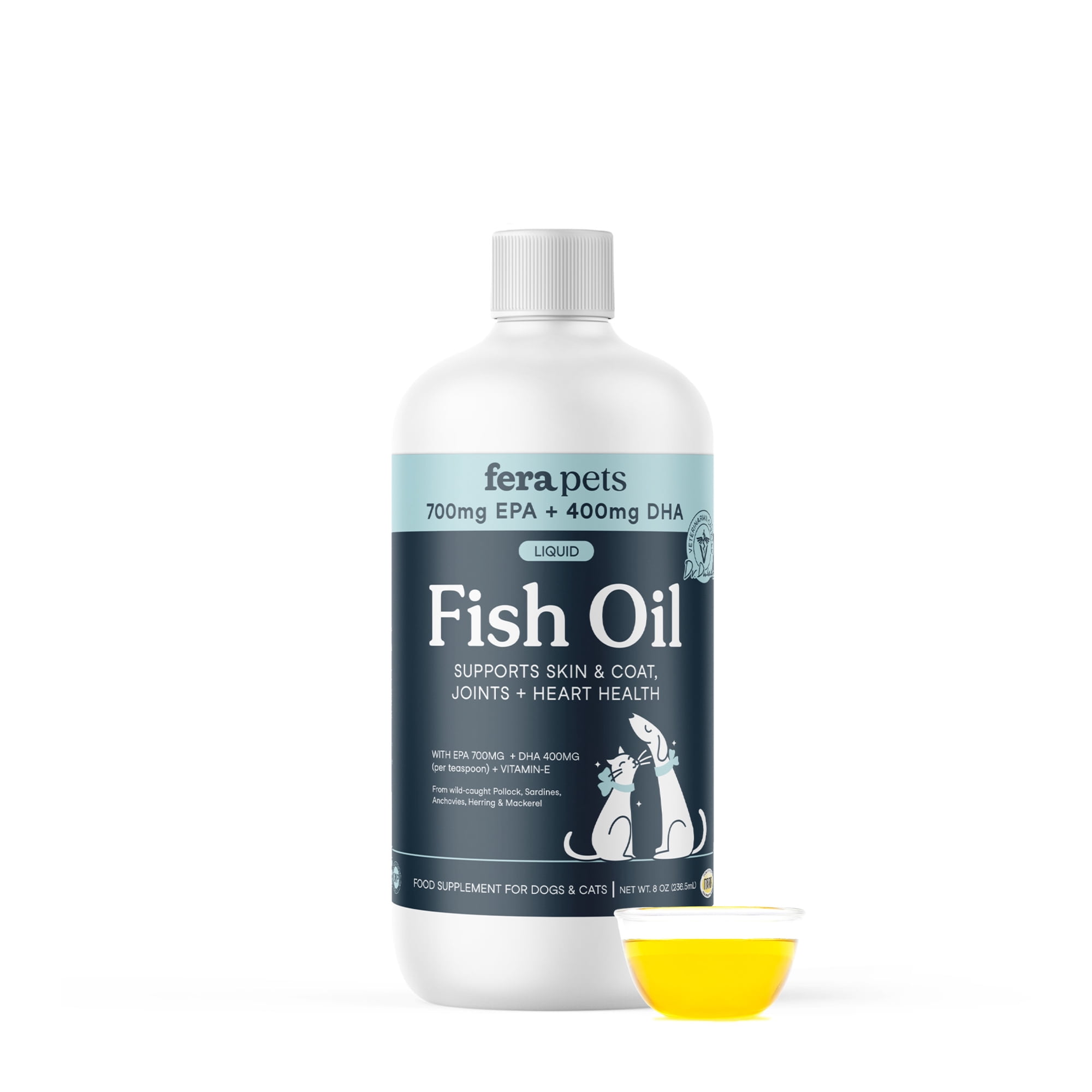 Fera Pets Omega-3 Fish Oil for Dogs & Cats - With EPA, DHA & Vitamin E - Joint, Heart, & Skin Health - 8 oz