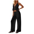 thumbnail image 2 of Karymi Cute Tops for Women 2 Piece Beach Outfit, Halter Deep V Ruffle Crop Tank Top & Drawstring Wide Leg Pants, Lightweight Vacation Matching Set Women's Clothing, 2 of 5