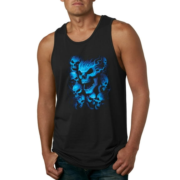 3D Blue Skulls Trendy | Mens Fashion Graphic Tank Top, Black, Small