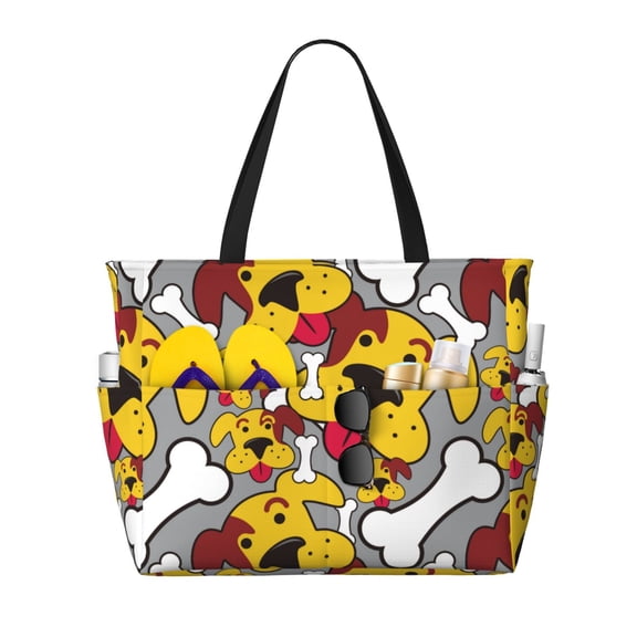 Honeii Cute Dog for Tote Bag with Adjustable Strap,Beach Bag, Waterproof Sandproof Beach Tote Bag, Large Capacity Foldable Beach Bags