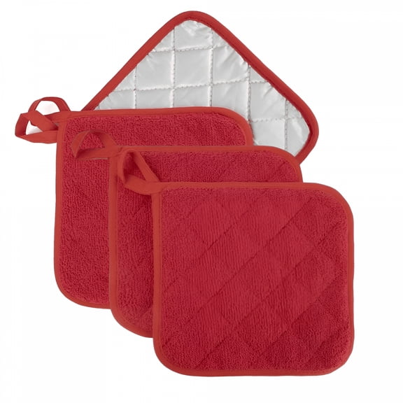 ACDANC 4 Pack Pot Holders for Kitchen Heat Resistant Pot Holders Sets Oven Hot Pads Terry Cloth Pot Holders for Cooking Baking (7"*7",RED)