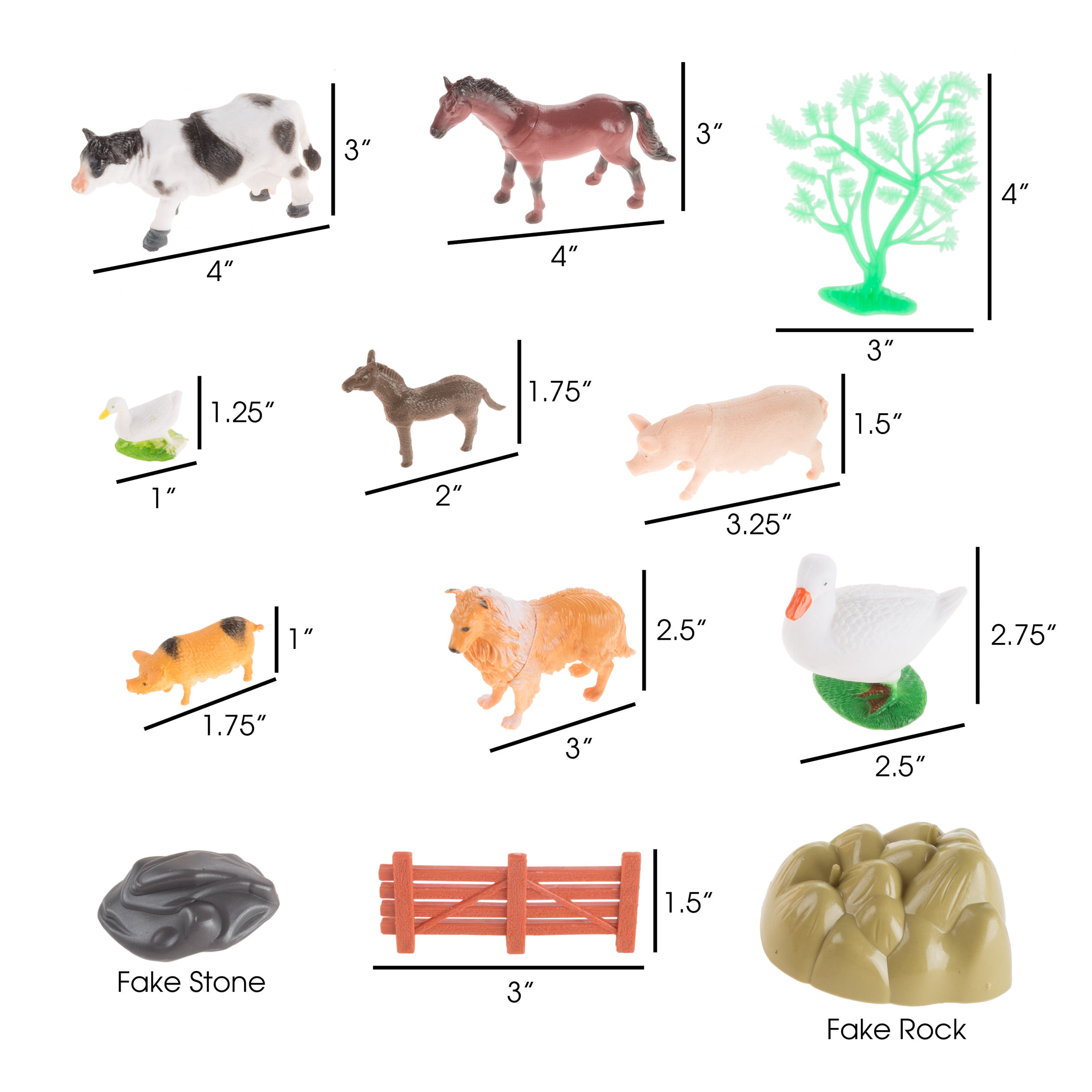 to 4in long Plastic Horse Cow Turkey #2386 Farm Animals Dozen Toy Figures 2in 