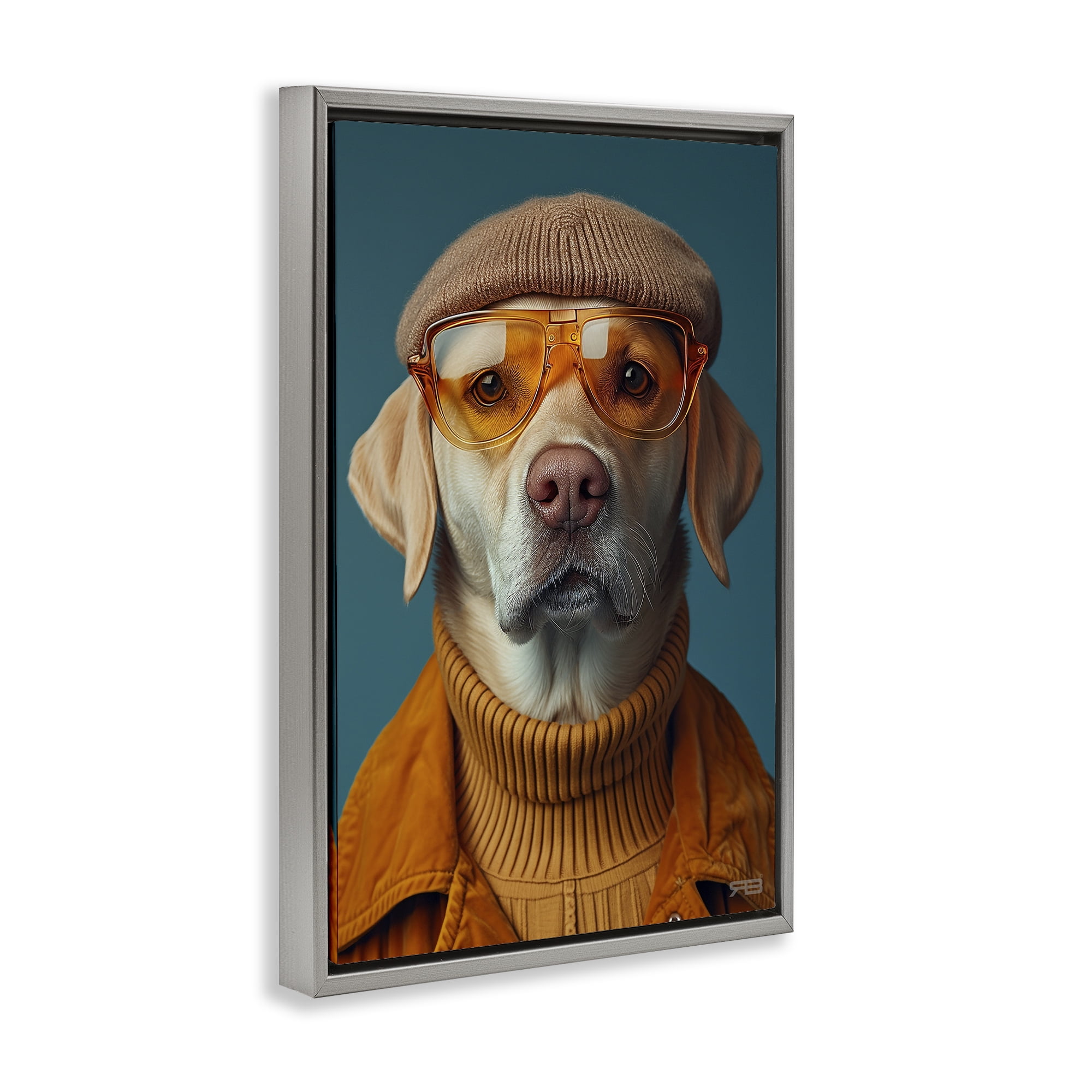 Stupell Industries Dog in Knit Fashion Animals & Insects Painting Gray Floater Framed Canvas Art Print Wall Art, 17 x 25