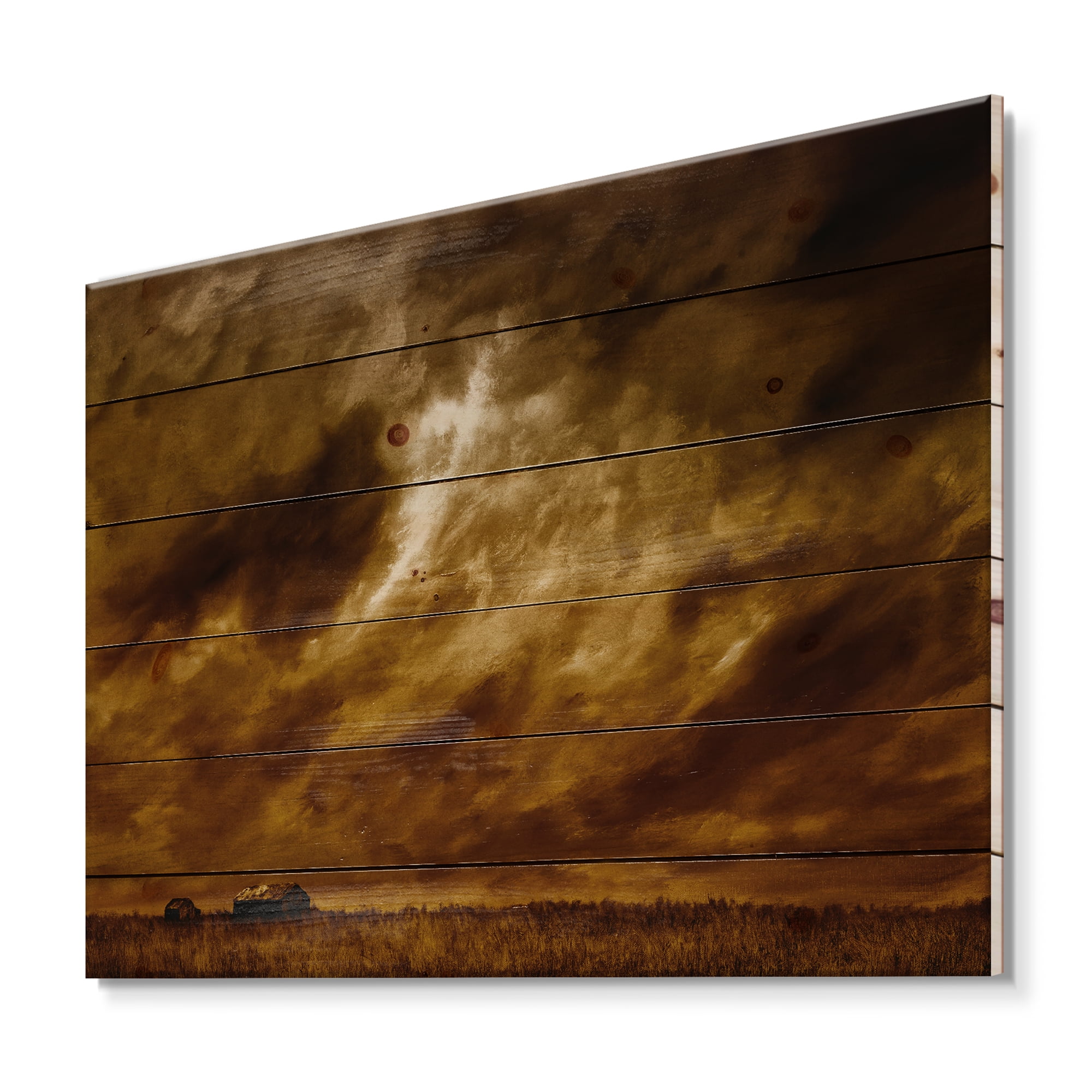 Designart 'Desert Farmhouse Under Cloudy Sky II' Farmhouse Print on Natural Pine Wood