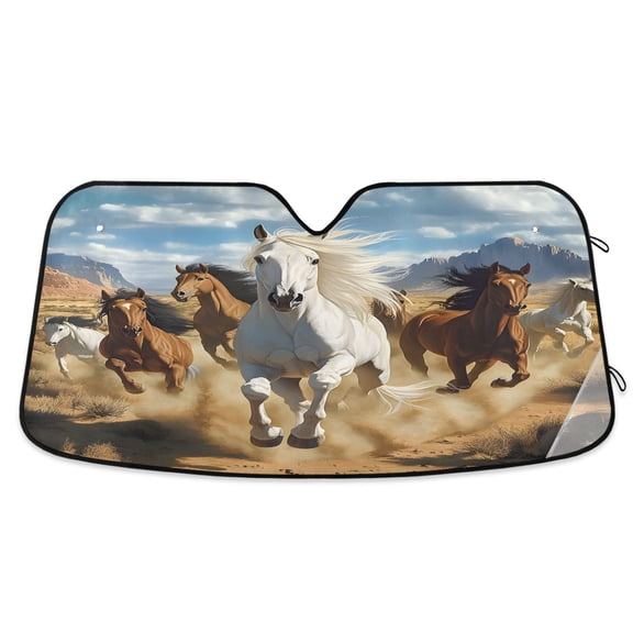 ALAZA Running Horses Car Windshield Sun Shade Foldable UV Ray Sunshade Visor Protector 55 x 27.6in