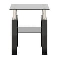 thumbnail image 5 of Tempered Glass End Table, Square Glass Side Table with Steel Pipe & Metal Legs, 2-Tier Modern Glass Nightstand for Living Room & Office(Black Glass + Black Leg, Set of 1), 5 of 9