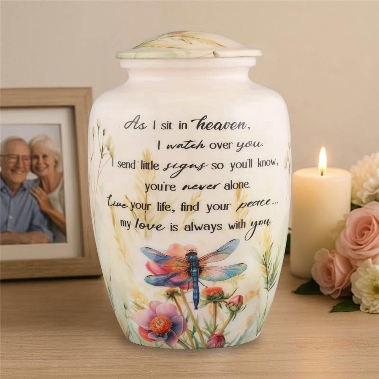 Dragonfly Cremation Urn for Adult Ashes Floral Memorial Urn Large Metal Funeral Urn for Human Ashes Holds Up to 210 Cu In 6.5x6.5x9.75 Inch