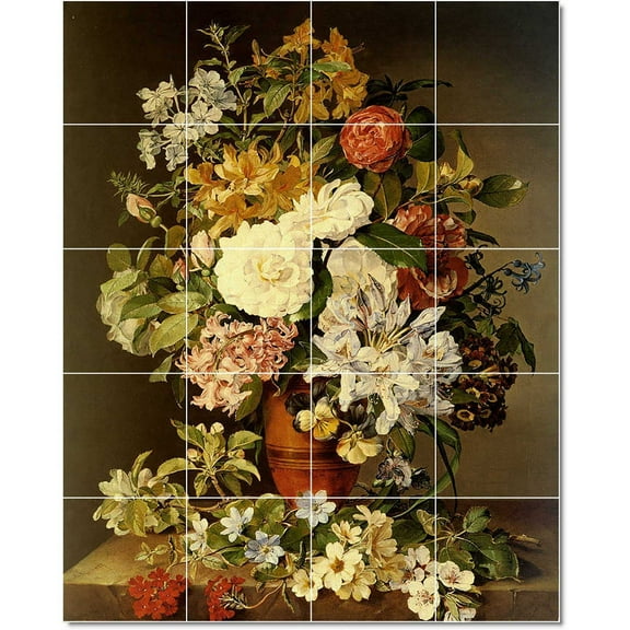 Ceramic Tile Mural-Schmerling Pauline Koudelka Flowers Tile Mural Commercial Construction Idea. 17" w x 21.25" h using (20) 4.25 x 4.25 ceramic tiles