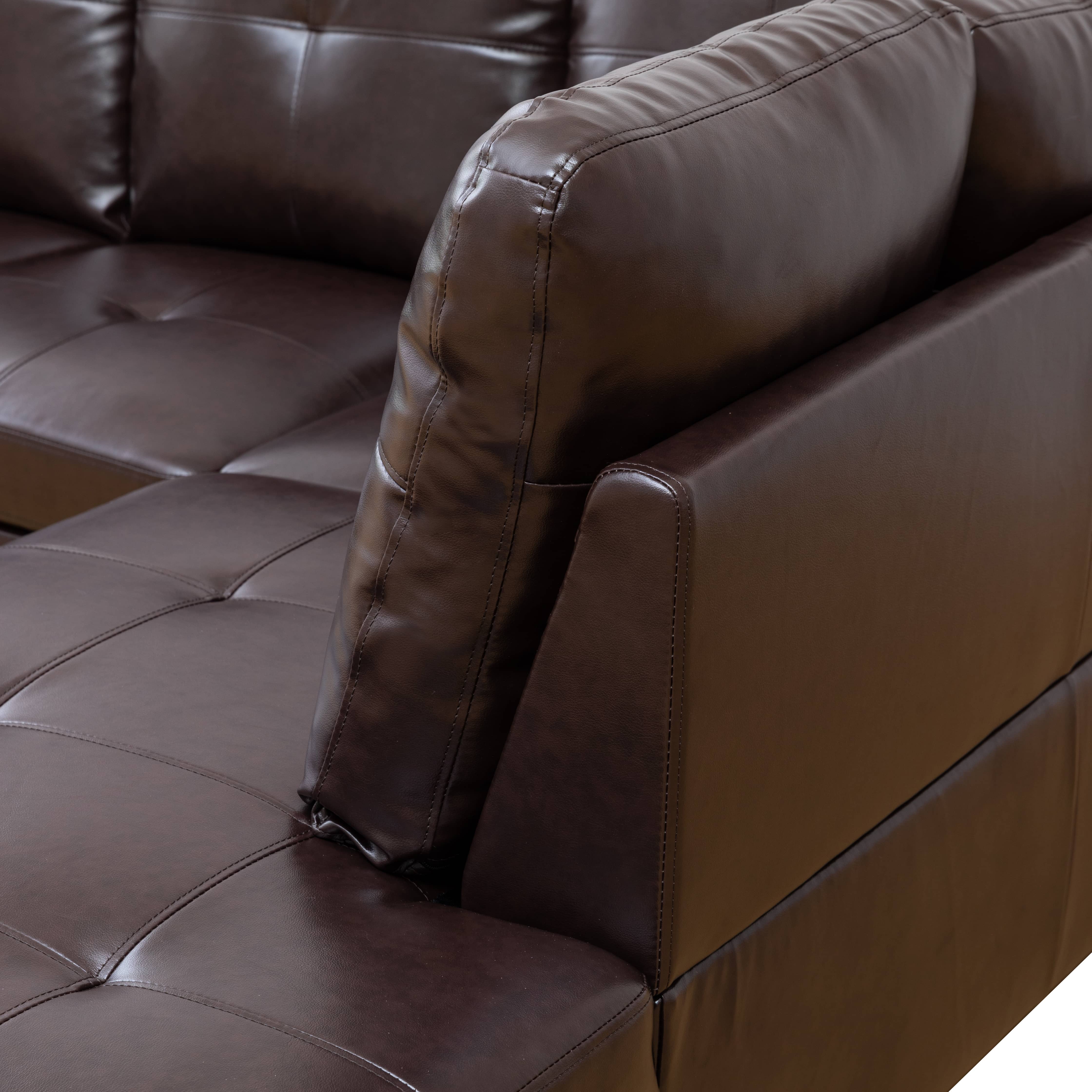 MAYEERTY 97" Modern 3-Piece Faux Leather Upholstery Sectional Couch for Living Room，Brown